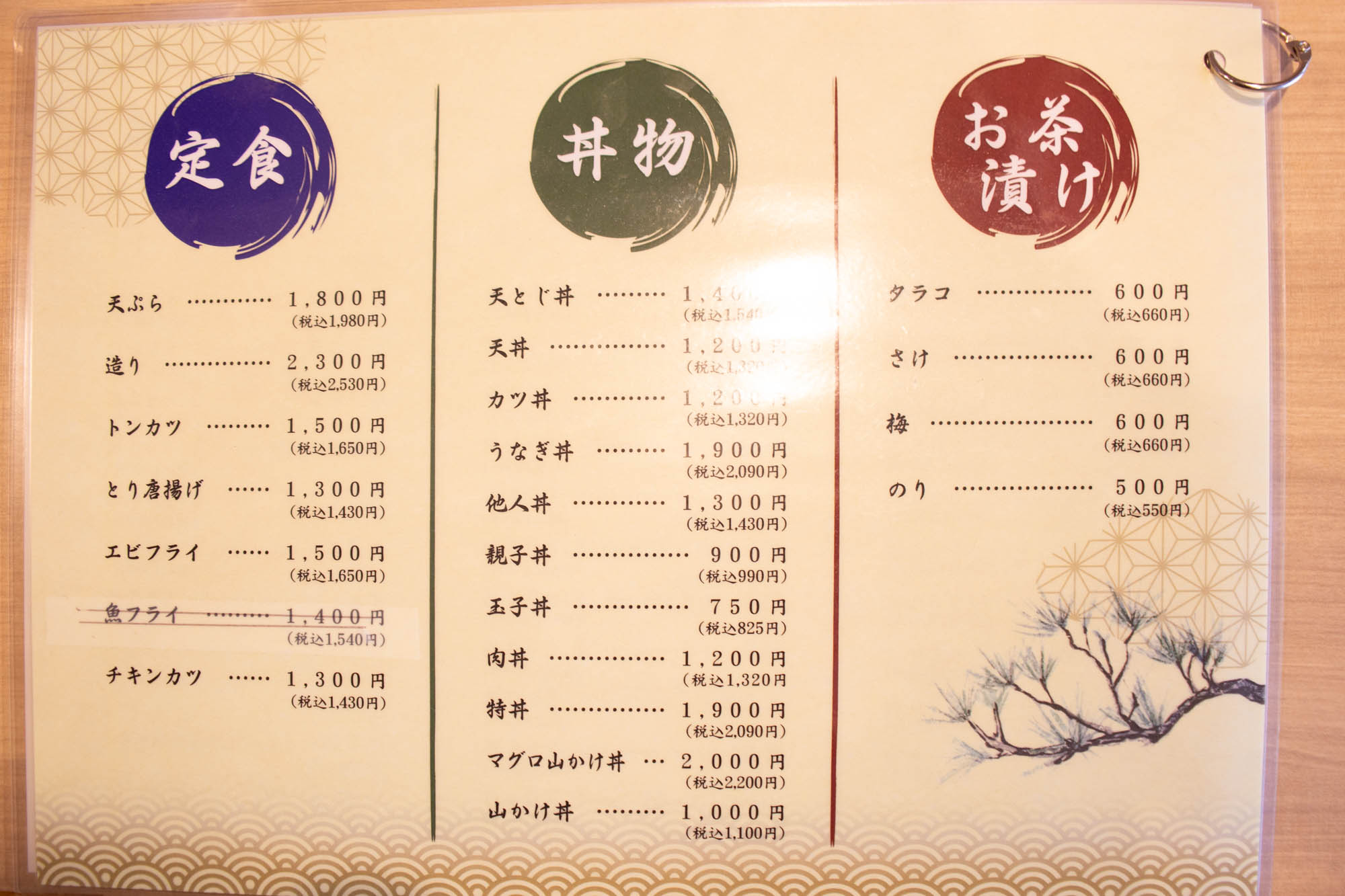 南楠葉味処北方メニュー