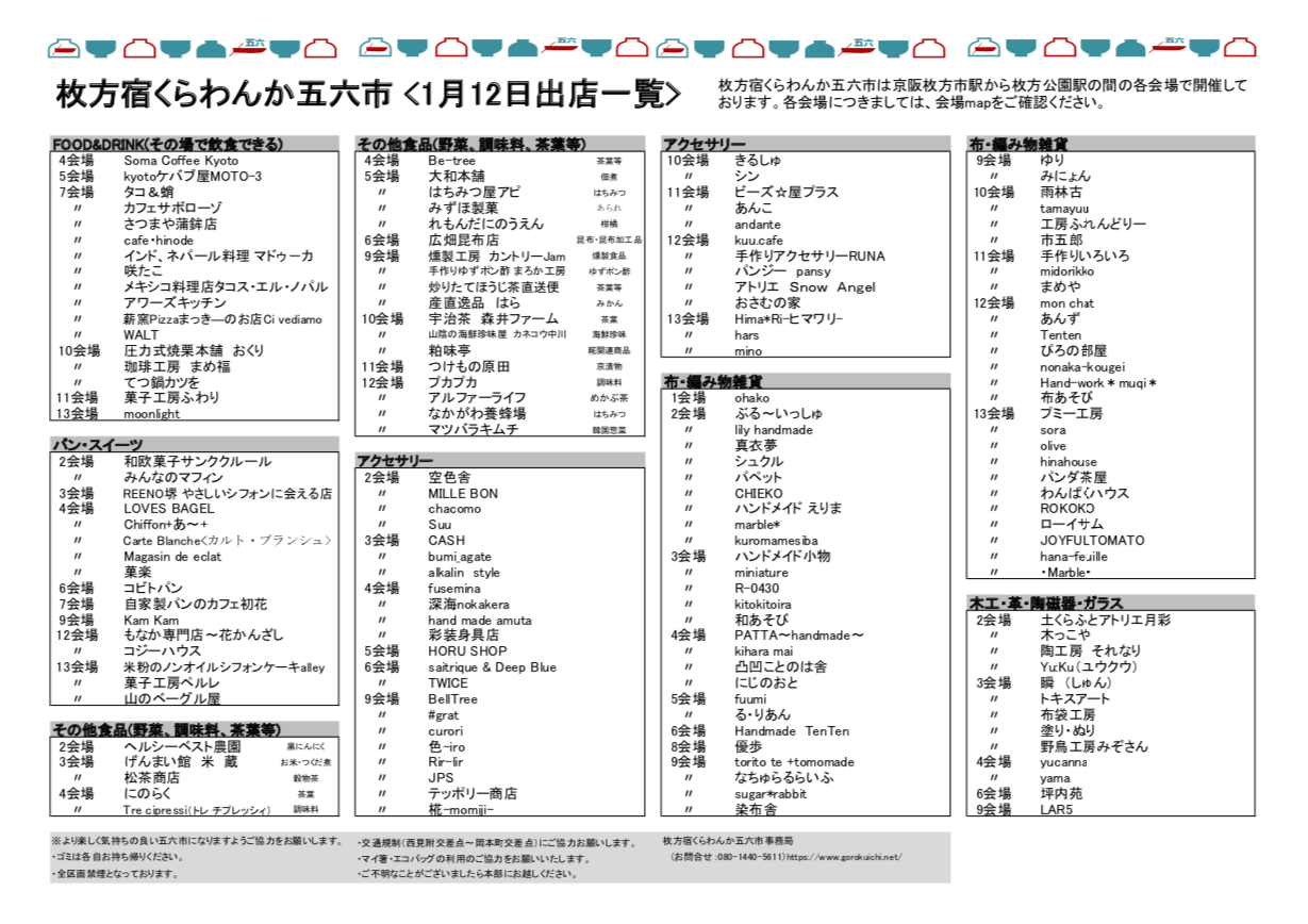 1月12日 日 は枚方宿くらわんか五六市 フード 雑貨 アクセなど1店舗出店 初出店のお店情報もひと足先にご紹介 枚方つーしん