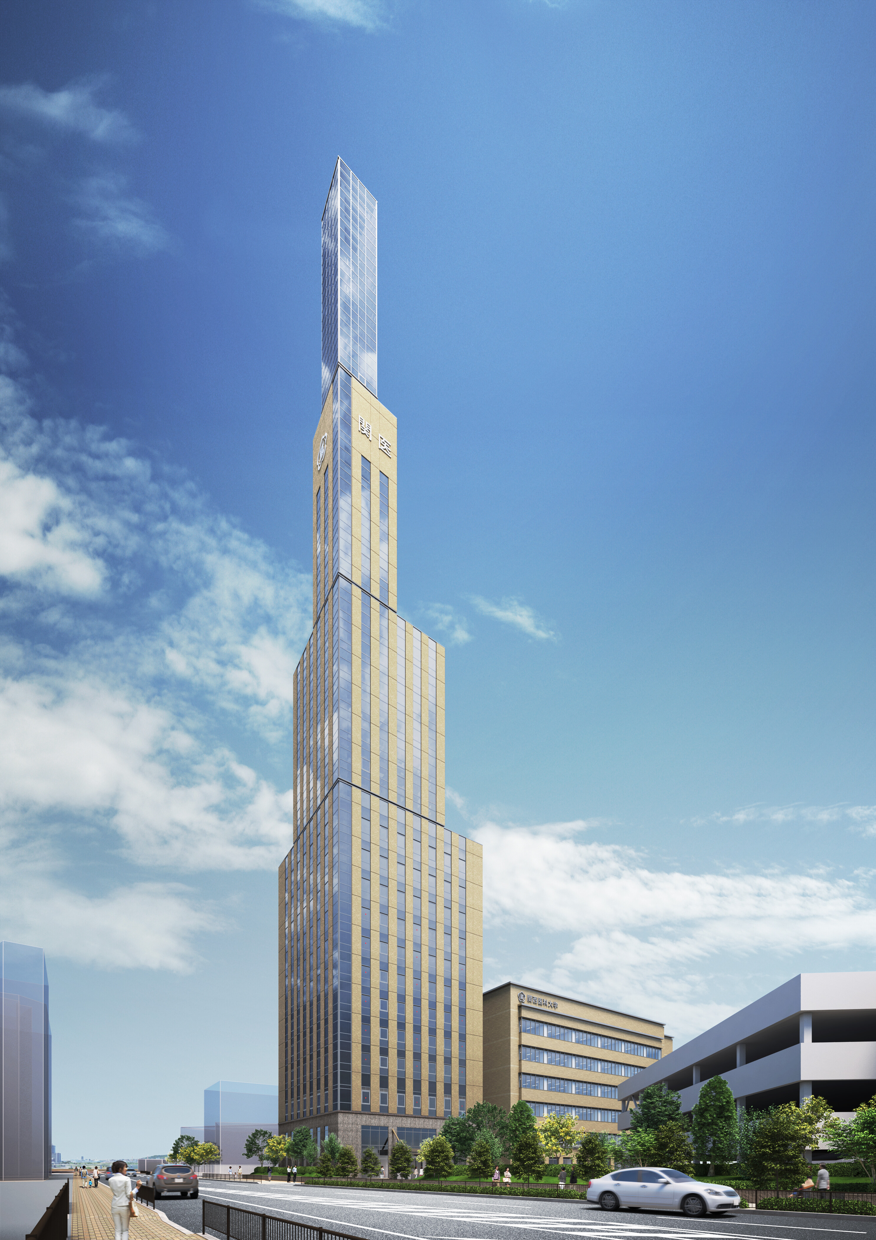 市駅ちかくにつくってる100m超えの関西医大のタワーの高さが隣のキャンパスと同じくらいになってる 枚方つーしん